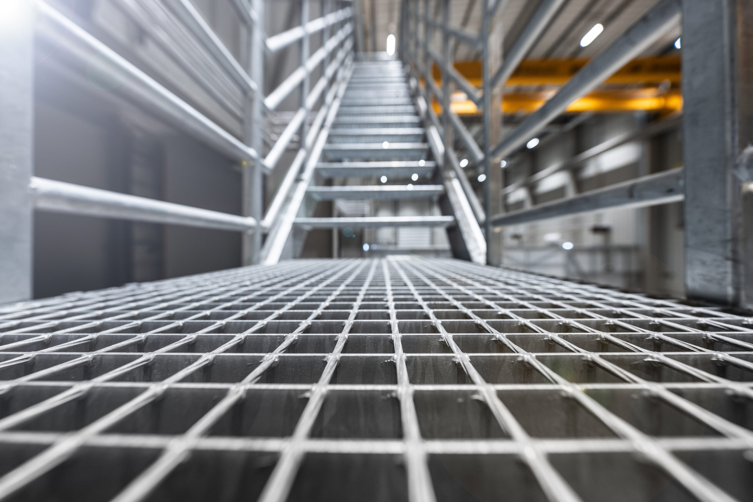 Heavy-duty grating used on an elevated walkway